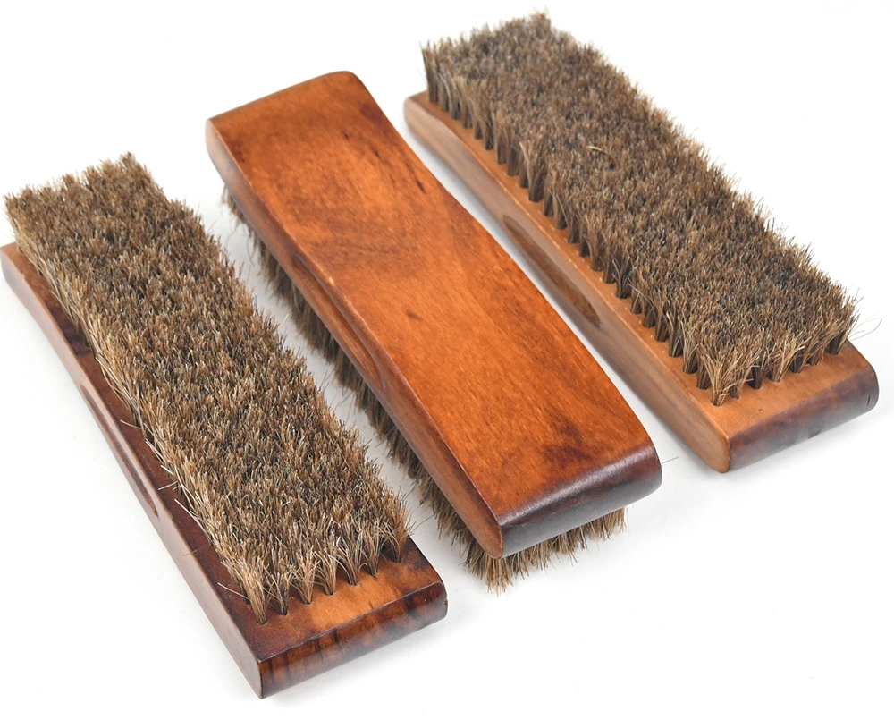 Custom Logo Leather Cleaning Polish Shoe Brush 100% Horsehair Wooden Shoe Brush Wholesale