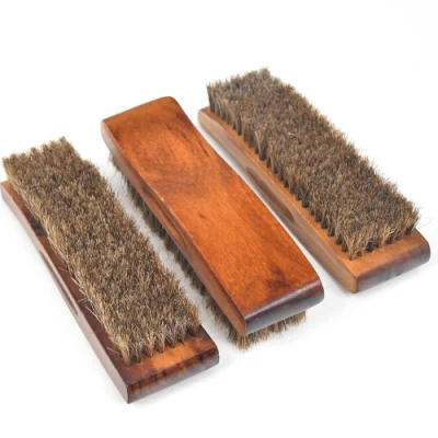 Brosse à chaussures polonaise de nettoyage en cuir avec logo personnalisé 100% brosse à chaussures en bois de crin de cheval en gros